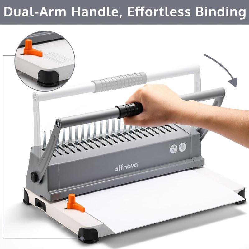OFFNOVA Binding Machine, 21-Hole 450 Sheets Paper Comb Binding Machine for Letter Size / A4 / A5 Paper, Easy to Punch Handle, Adjustable Margin, Book Binder with 100 PCS 3/8'' Comb Binding Spines - Image 3